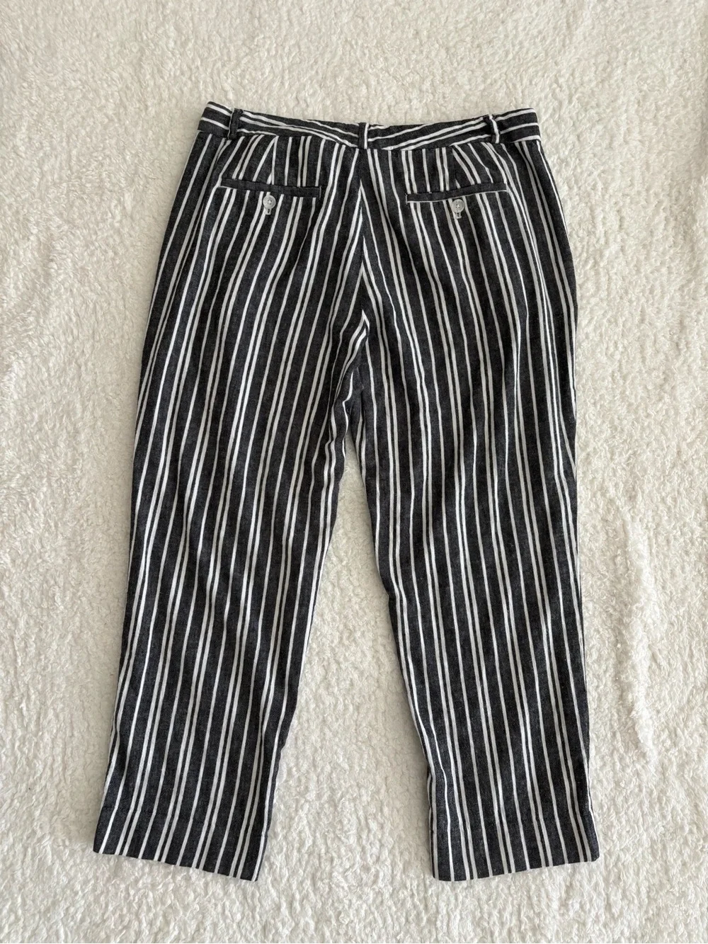 Banana Republic Avery Striped Linen Blend Pants Black White Ankle Length Size 10